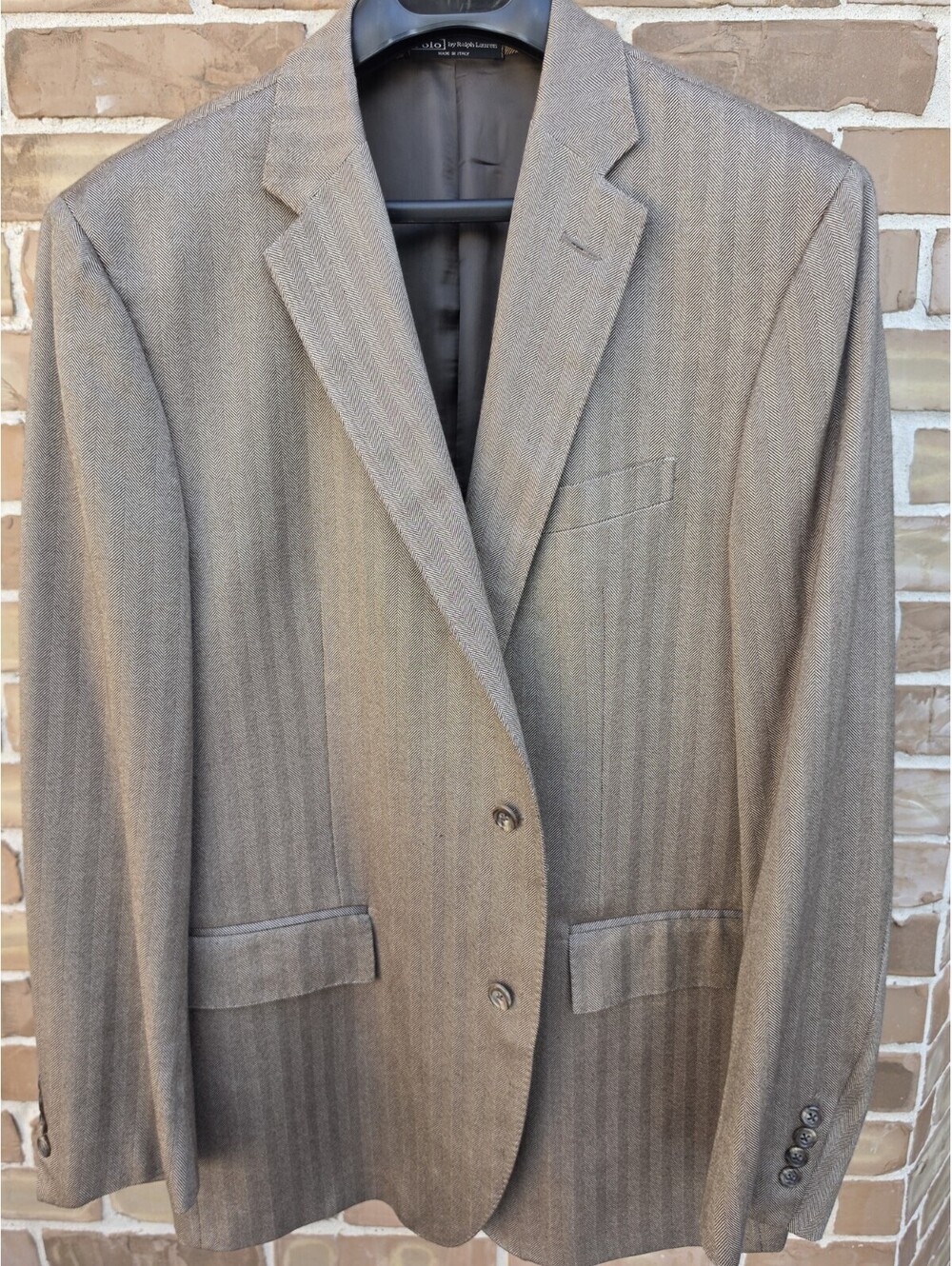 Polo Ralph Lauren Blazer Mens 46R Silk Cashmere Herringbone Made Italy Brown